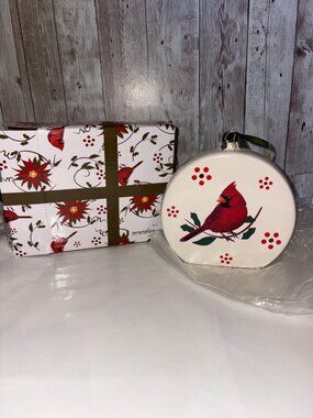 Temptations by Tara Cardinal Ornament Peppermint Popcorn Recipe Ceramic Gift Box